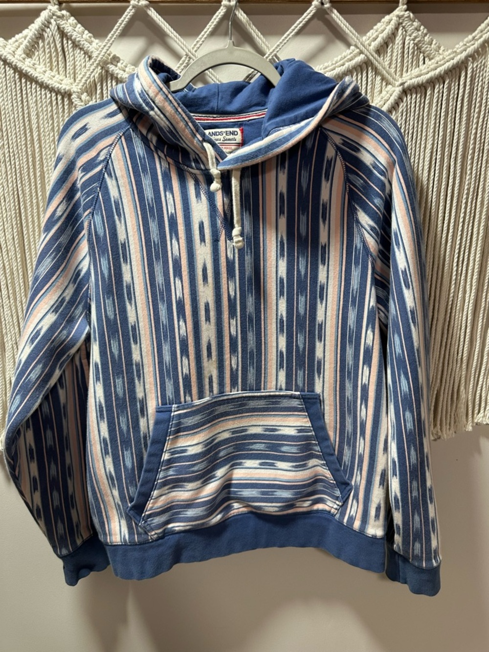Lands' End Blue, Cream & Pink Striped Hooded Pullover